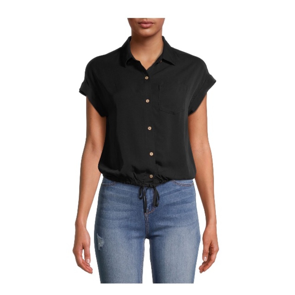 No Boundaries Juniors' Button Front Cinched Blouse